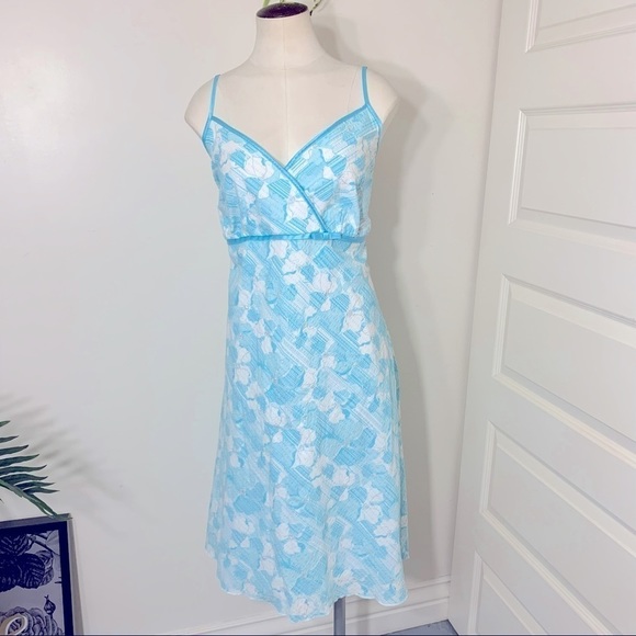 studio 1940 Retro Feminin Floral Blue White Silver A-Line Midi Dress size L/XL - Picture 4 of 11